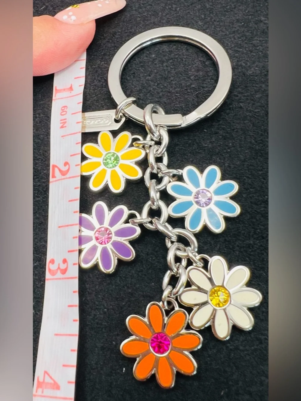 COACH Multicolor Daisy Charm Keyring with Enamel Flowers - Picture 2 of 3